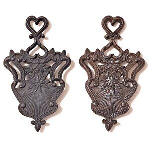 Set of 2 Vintage Cast Iron Double Heart Handle Trivet